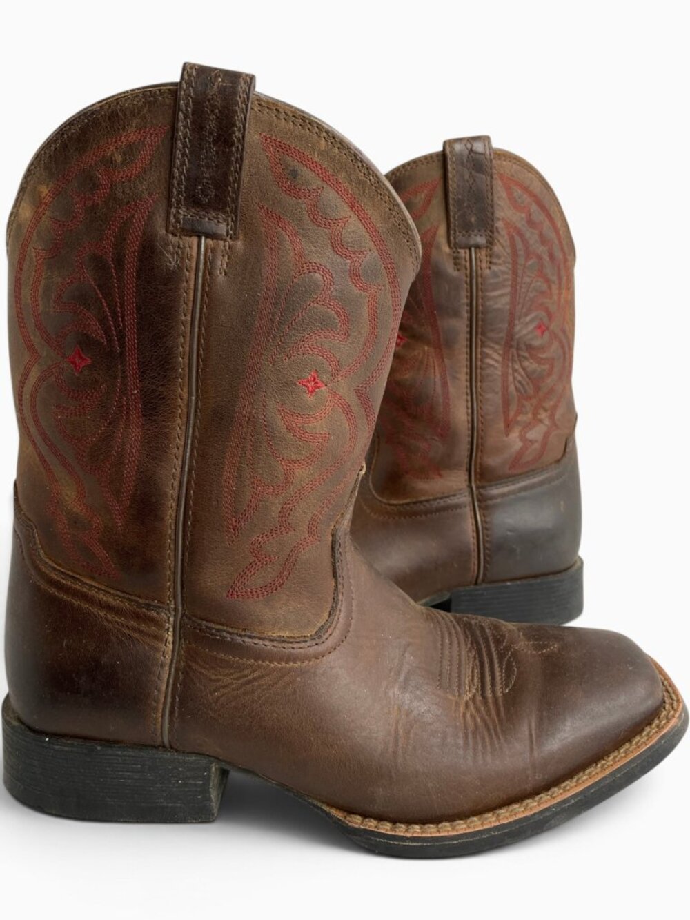 Ariat Quickdraw Leather Square Toe Western Cowboy Boots Boys Youth Kids 4